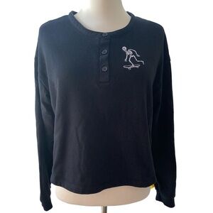 Cut & Paste crop top sweatshirt long sleeve embroidered skeleton skating Sz MED